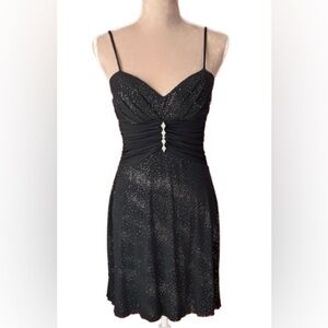 Women's XOXO Y2K Black Sparkling Spaghetti Strap Dress. Ruched Waist, Size M